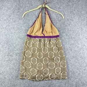 Anthropologie A Common Thread Halter Top Womens P Silk Geometric Tie V Neck Y2K*